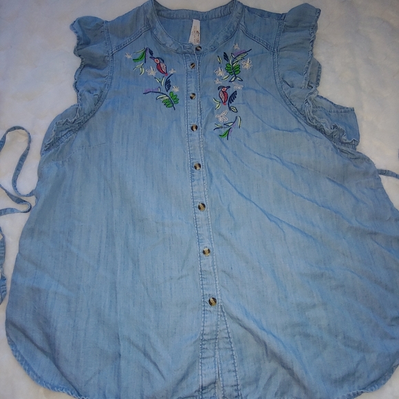 EUC Plus Size Melissa McCarthy Seven7 Button Down Embroidered Denim Top-Size 1X - Picture 10 of 16